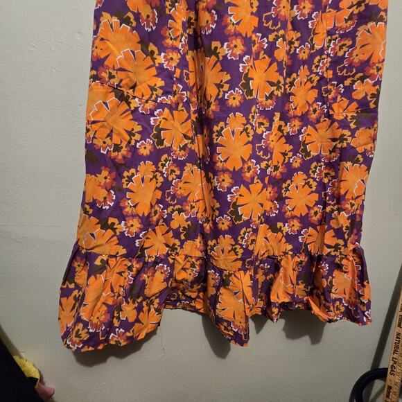 Vtg Hawaiian Floral Mumu Caftan House Dress Womens 2X Orange Purple Comfy Flowy - Picture 4 of 11